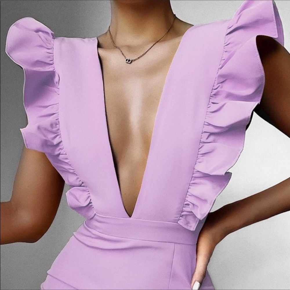 NWT Runaway The Label Frill Plunge Lilac Midi Dress